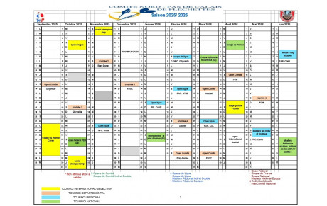 Calendrier des tournois du Comité Nord-Pas de Calais 2025-2026